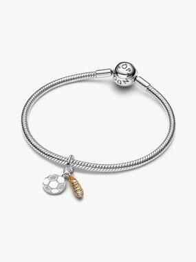 Pandora Silver Bracelet with Silver Soccer Ball and Gold Cleat Charms